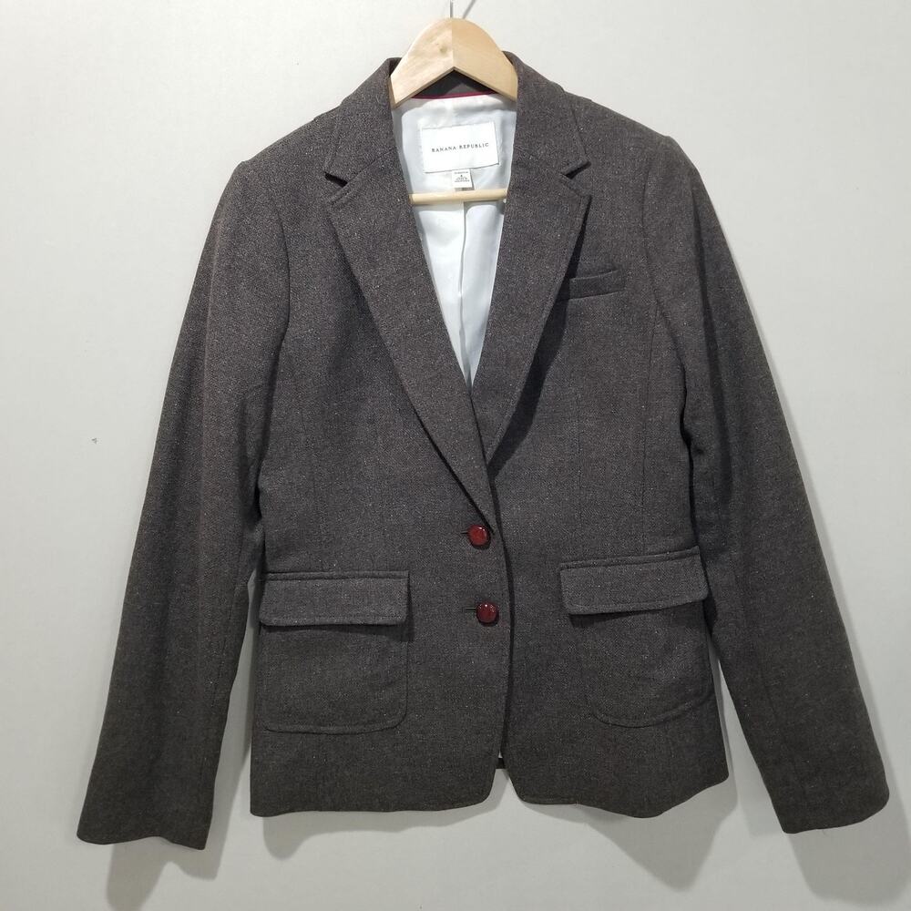 Banana Republic Blazer Womens 8 Brown Wool Blend Jacket Elbow Patches